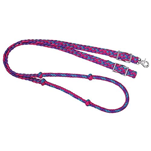 Tough 1 Deluxe Knotted Cord Roping Reins - color: Purp/Rasp/Teal
