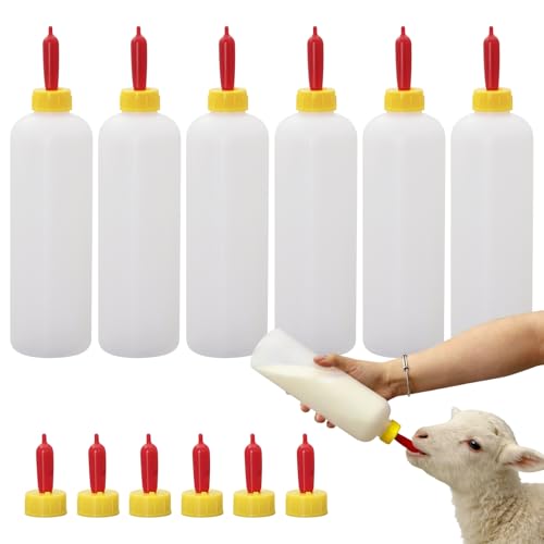 500ml Goat & Lamb Feeding Bottles, 6 Pack Lamb Feeding Bottle with Goat Nipples Kit for Feeding Baby Goat,Piglet,Puppy, Small Farm Animal Milk Feeder Bottles Set