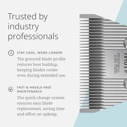Wahl Pro Animal Wide Prime Series Blades - Professional Fine Tooth Pet Clipper for Horse, Cat & Dog Grooming - Made from High-Carbon Steel - #10W, 1.5mm - size: #10W
