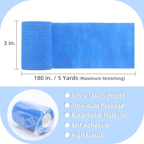IndigoCase 4 Pack Self Adhesive Bandage Wrap 3 Inch x 5 yd Elastic Tape - color: Blue, size: 3 Inch - 4 Pack