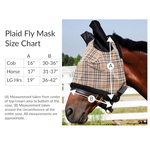 Country Pride Traditional Plaid Fly Mask with Ears, Durable Mesh with Fleece Lining, Adjustable Throat Strap and EZ Pull Fasteners, Eye Darts for Clear Vision, Breathable Insect Protection (Small) - size: Small Horse