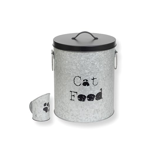 Medium Cat Up To 30lb Pet Food Storage Canister with Scoop – Durable & Airtight for Freshnesss, Minimalist Design & Recyclable, Huge Large Metal Container (Cat Bin - Medium Size) - size: Medium Cat 30lb