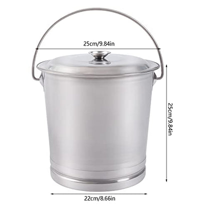 8.5 Qt Stainless Steel Milk Pail Bucket with Lid and Handle, Heavy Duty Round Bucket Multi Purpose Bucket Milk Cans for Kitchen Food Waste,Silver