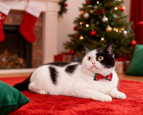 Collar for Cat Pet Breakaway with Bell Bowtie Detachable Bow Adjustable Safety Kitten Puppy Girl Boy 2pcs Christmas-B - color: Christmas-B