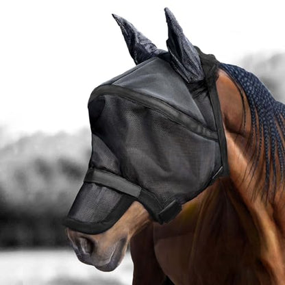 Harrison Howard Maskology Horse Fly Mask, 2-in-1 Fly Mask 80% UV Blockage - color: Black, size: Cob (Medium)