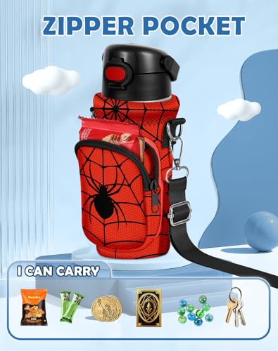 Miss Adola Water Bottle Carrier with Strap for Kids, 14-20 oz - color: Black Spider