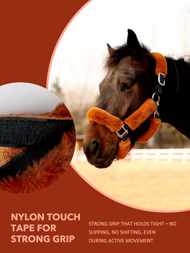 Harrison Howard Fleece Halter Covers for Horses, Set of 9, Prevent Hair Loss Pressure Marks, Padded Horse Halter Fleece Set Medium Brown - color: Medium Brown