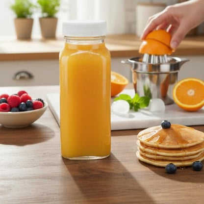 kitchentoolz 8oz Square Glass Juice Shot Bottle with Lid – 6 Pack 8 oz Milk Glass Bottles with Lids for Lunch Box, Airtight Reusable Drinking Jars for Smoothies, Yogurt, Kefir, Juice & Water - color: 8oz, style: 6 Pack