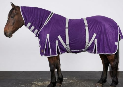 Heavy Duty Horse Fly Sheet with Neck and Detachable Belly Band | Summer Sheet (74, Purple) - color: Purple, size: 74