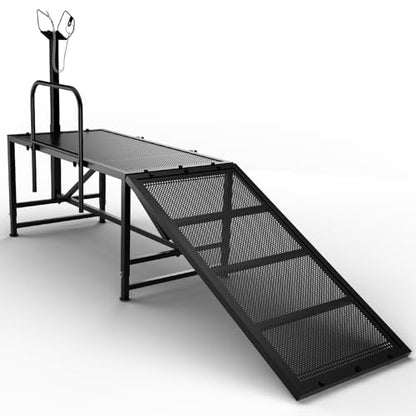 Heavy Duty Sheep Trimming Stand with Ramp - Adjustable Livestock Grooming & Milking Stand for Goat, Sheep Shearing and Milking Frame