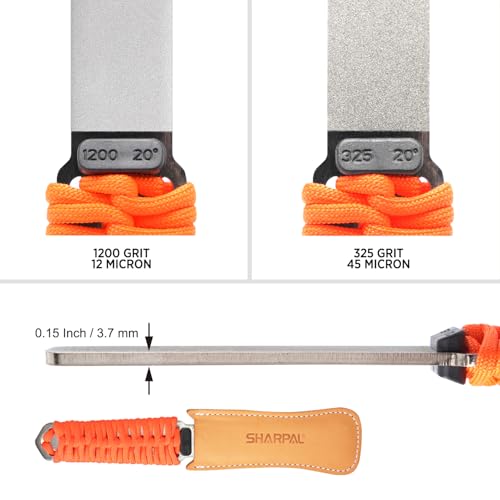 SHARPAL 181N Dual-Grit Diamond Sharpening Stone File | Garden Tool Knife Sharpener Coarse 325 / Extra Fine 1200 Grit, For Lawn Mower Blade, Axe, Hatchet, Hedge Shears - style: Paracord Handle with Leather Strop