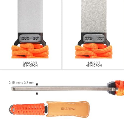 SHARPAL 181N Dual-Grit Diamond Sharpening Stone File - style: Paracord Handle with Leather Strop