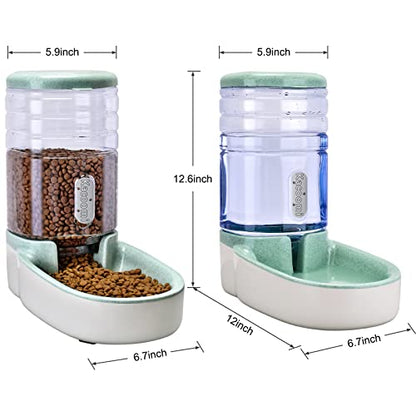 Kacoomi Automatic Dog Cat Feeder and Water Dispenser Gravity Food Feeder and Waterer Set with Pet Food Bowl for Small Medium Dog Puppy Kitten, Large Capacity 1 Gallon x 2 - color: Green