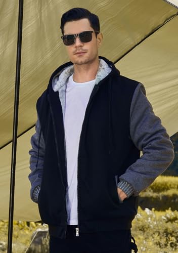 LBL Leading the Better Life Men's Pullover Winter Jackets Hooed Fleece Hoodies Sweatshirt Wool Warm Thick Coats - color: Black Gray, size: Large