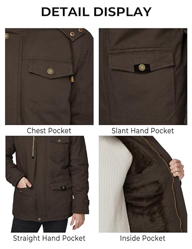 WenVen Men's Winter Thicken Fleece Cotton Military Parka Jacket Warm Coat - color: Brown, size: Medium