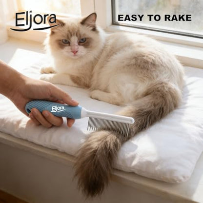 Pet Grooming & Dematting Comb – Stainless Steel Teeth, Non-Slip Grip, Removes Mats & Tangles, Gentle Deshedding Tool for Long & Short Hair Dogs & Cats