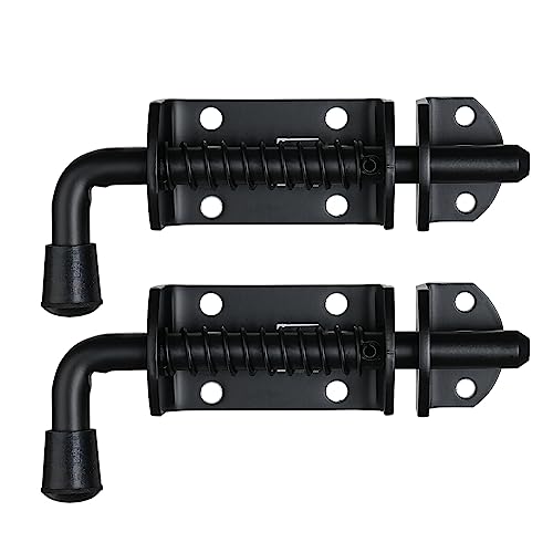 JQK Spring Loaded Barrel Bolt Latch, Heavy Duty 304 Stainless Steel Thickened 3mm Door Lock, 6.3 Inch Black, HSB410-BK-P2 - color: Black, size: 6.3Inch - 2Pack