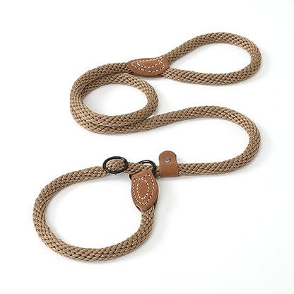 Mile High Life Heavy Duty Slip Lead No Pull Leash w Leather-Reinforced Ends - color: Brown, size: 4 Feet