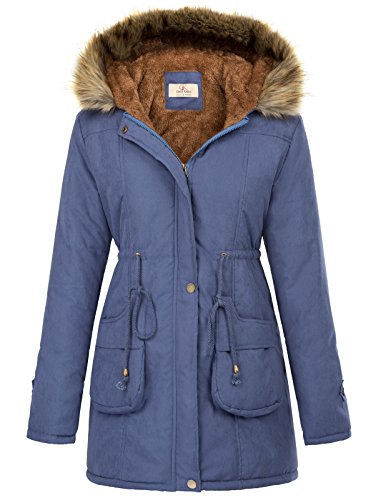 GRACE KARIN Women's Winter Coats Fleece Parkas Anoraks Hooded Military Jacket Coats - color: Navy Blue, size: Medium