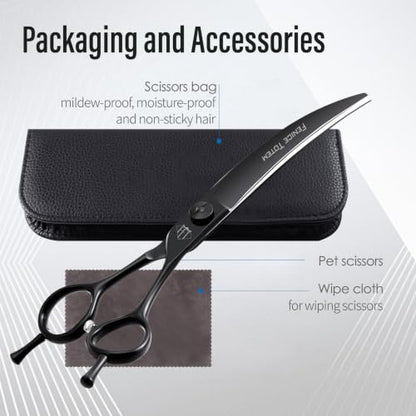 Dog Grooming Curved Scissors, 7.5 Inch, Japanese 440C Stainless Steel, 30° Arc Blade for Head, Face and Legs (7.5") - size: 7.5"
