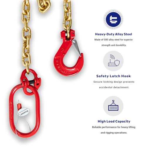 Grade 80 Single-Leg Chain Sling, 5/16 in Chain x 6 ft, WLL 4,400 lb, Oblong Master Link & Clevis Sling Hook - size: 5/16 in x 6 ft