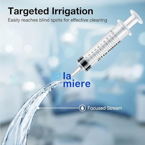 LA MIERE Wisdom Teeth Syringes, 5Packs 12cc Irrigation Dental Syringes with Measure Scale & Curved Tip for Dental Care Liquid Oral Tonsil Stone