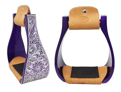 CHALLENGER Horse Western 5" Wide Purple Engraved Aluminum Rubber Tread Show Stirrups 5176PR