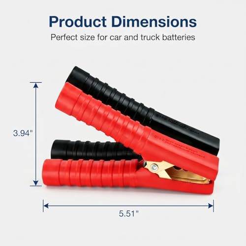 4 PCS 300A 90mm Car Battery Alligator Clips, Electrical Heavy Duty Alligator Clamps, Battery Replacement Cable Metal Spring Loaded Jumper Clips for Vehicles Boats (Red & Black) - color: Blackred#300