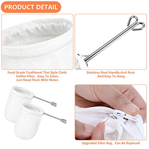 Tatuo 4 Pieces 5.5 Inch Ultra Fine Mesh Strainer Bags Reusable Filter with 2 Stainless Steel Frame with Handle for Filter Nut Milk Coffee Tea Traditional Thai Butter Bag Juices and Fresh Cheese Cotton