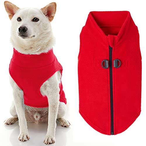 Gooby Zip-Up Fleece Dog Sweater, Red, X-Small - color: Red, size: X-Small chest (~11")