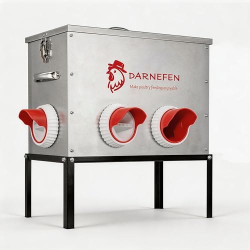 Automatic Chicken Feeder No Waste - 40lb 6 Ports Large Capacity Metal Poultry Feeder with Legs and Lids - Galvanized Chicken Feeder for Hen Coop