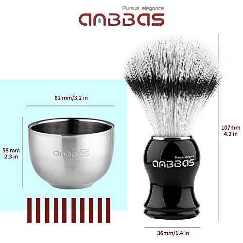 Anbbas Faux Badger Shaving Brush Set with 3.5OZ Milk Shaving Soap and Bowl Stainless Steel,Black Acrylic Shaving Stand Holer for DE Razor Men Close Shave Kit | Synthetic Badger Nylon Bristles Good Water Absorption Skin Friendly No Shedding Morning Persona