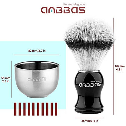 Anbbas Faux Badger Shaving Brush Set with 3.5OZ Milk Shaving Soap and Bowl Stainless Steel,Black Acrylic Shaving Stand Holer for DE Razor Men Close Shave Kit | Synthetic Badger Nylon Bristles Good Water Absorption Skin Friendly No Shedding Morning Persona