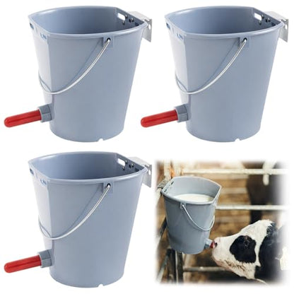 Sawysine 3 Pcs 8.45 Quart Calf Nursing Bucket, Single Teat Feeder with Metal Hanger, Hanging Calf Pail with Nipple Livestock Feeder for Over The Fence, Stall, Barn, Cowshed/Cattle Housing - color: Single Teat
