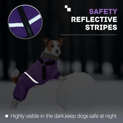 BRKURLEG Purple Dog Coat with Harness, Dog Winter Jacket, Dogs Onesie Body Warm Jackets, Small Dogs Winter Coats Reflective Windproof Warm Cold Weather Coats, Pet Waterproof Jackets, M - color: Purple, size: Medium