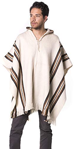 Gamboa Men's Alpaca Wool Poncho - color: Beige and Brown