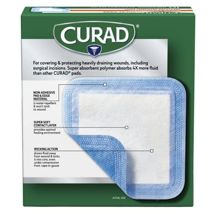 Curad Super Absorbent Wound Pad, Medium, 4" x 4", 10 Count, 3 Pack - size: 4" X 4", style: 3 Pack