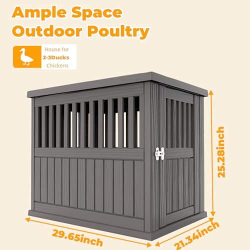 Vixzen Outdoor Duck House, PP Resin Poultry Shelter, Gray - color: Gray, size: 29.7"L x 21.3"W x 25.3"H