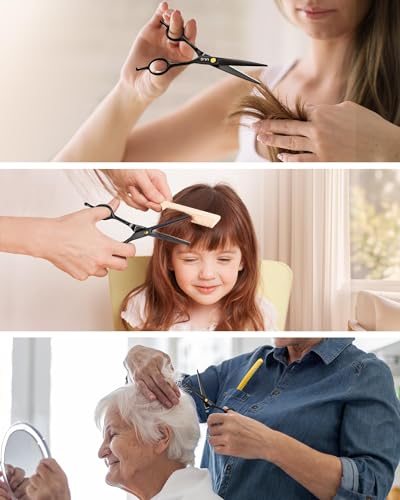 Hair Cutting Scissors Thinning Shears Kit ULG Professional Barber Hairdressing Texturizing Salon Razor Edge Scissor Japanese Stainless Steel 6.5 inch BLK