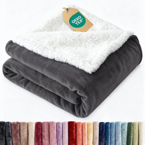 Sherpa Fleece Blanket Full Size - Reversible Blanket - Dark Grey, 84" x 90" - color: 01 - Dark Grey, size: Full (84" X 90")