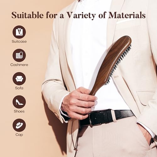 BFWood Clothes Brush, Boar Bristle Lint Brush for Suits, Cashmere, Wool, Velvet, Suede and Pet Hair, Large Black Walnut Wood Handle - color: Walnut Wood+boar Bristle