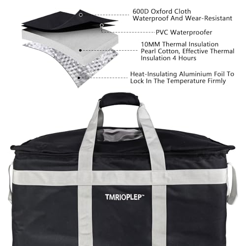 Food Distribution Insulated Bag, Insulated Cold Meal Bag with Attached Bottom and Divider for Hot and Cold Food Outside (No partitioned, Black)