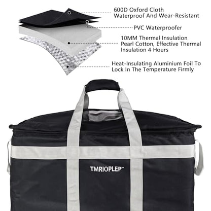 Food Distribution Insulated Bag, Insulated Cold Meal Bag with Attached Bottom and Divider for Hot and Cold Food Outside (No partitioned, Black)