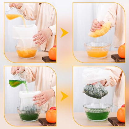 Cheese Cloth Bag for Straining, 3 Pack, Reusable Fine Mesh Nylon Nut Bag Strainer with Drawstring for Straining Nut Milk, Juice, Yogurt, Coffee, 100 Mesh (7.87x11.81"/9.45x14.17"/11.81x17.72") - size: Combo - 7.87x11.81"/9.45x14.17"/11.81x17.72"