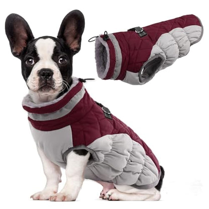 Lelepet Dog Coat Warm Dog Winter Coat Waterproof Dogs Jacket with Harness - color: Burgundy, size: X-Small