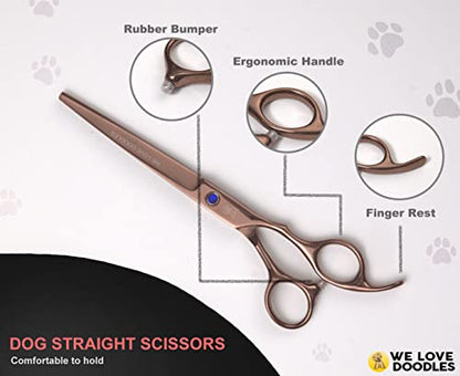 Dog Grooming Scissors Kit, 4 Pieces, Curved, Straight & Thinning Shears Set - size: Medium