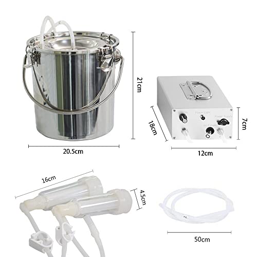 7L Goat Milking Machine,Rechargeable Battery Milker Powered Pulsation Vacuum Pump with 2 Teat Cups,Stainless Steel Buckets for Goats(13200mAh Battery) - size: 7L