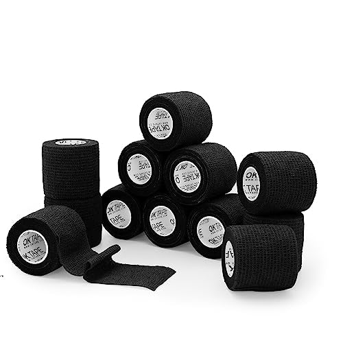 OK TAPE Self Adherent Cohesive Bandages Wrap 12Packs 2" x 5 Yards - color: Black, size: 2 In x 5 Yards