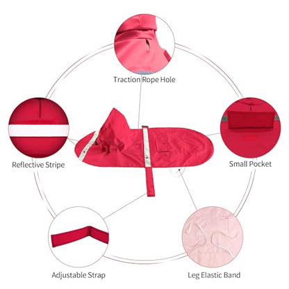 NACOCO Large Dog Raincoat Adjustable Pet Water Proof Clothes Lightweight Rain Jacket Poncho Hoodies with Strip Reflective (M, Red) - color: Red, size: Medium (Pack of 1)