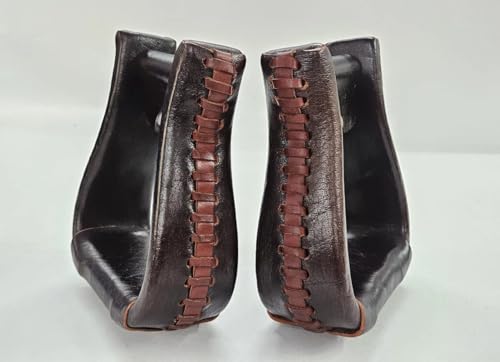 Western Leather Horse Riding Stirrups – Handcrafted Leather Covered Stirrups Pair with Braided Design Equestrian Saddle Stirrup for Riding & Training